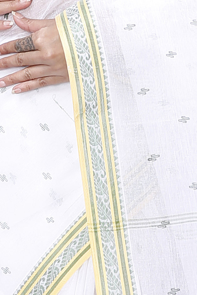 White Green Pure Cotton Regina Tant Saree (985)